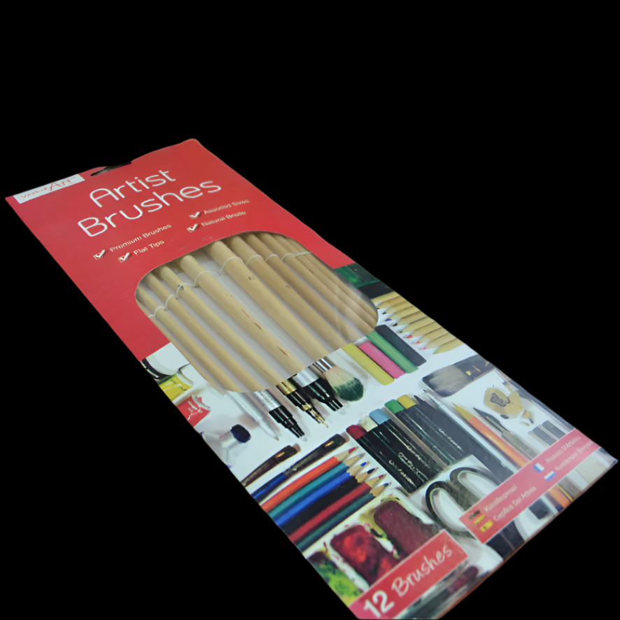 Work of Art Flat Tip Natural Bristle Artist Paint Brushes Set Pack of 12